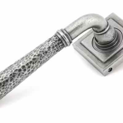 Pewter Hammered Newbury Lever on Rose Set (Square) - Unsprung