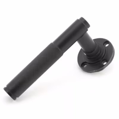 Matt Black Brompton Lever on Rose Set (Plain) - Unsprung - Image 3