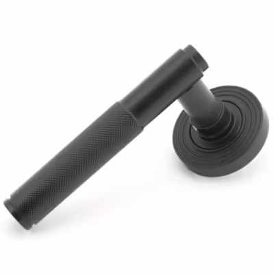Matt Black Brompton Lever on Rose Set (Beehive) - Unsprung