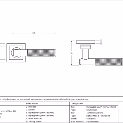 Matt Black Brompton Lever on Rose Set (Square) - Unsprung - Image 6
