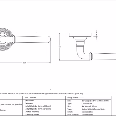 Polished Chrome Newbury Lever on Rose Set (Beehive) - Unsprung - Image 3