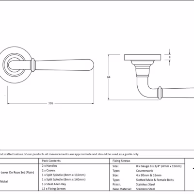 Polished Nickel Newbury Lever on Rose Set (Plain) - Unsprung - Image 4