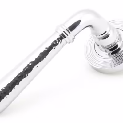 Pol. Chrome Hammered Newbury Lever on Rose Set (Beehive) - Unsprung