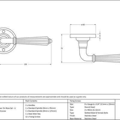 Polished Chrome Hinton Lever on Rose Set - Unsprung - Image 3