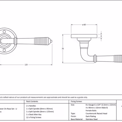 Aged Brass Reeded Lever on Rose Set - Unsprung - Image 3
