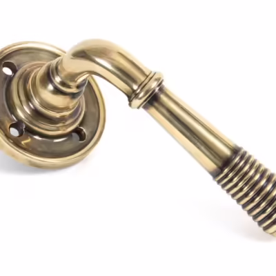 Aged Brass Reeded Lever on Rose Set - Unsprung