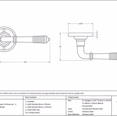 Polished Nickel Reeded Lever on Rose Set - Unsprung - Image 3