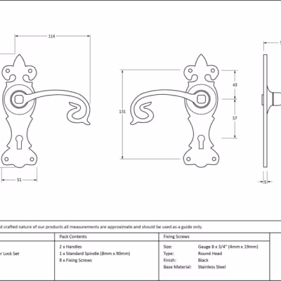 Black Curly Lever Lock Set - Image 2