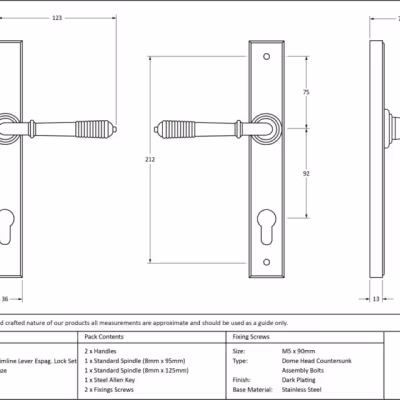 Aged Bronze Reeded Slimline Lever Espag. Lock Set - Image 4