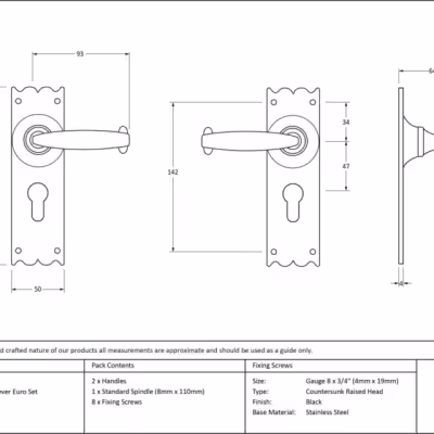 Black Cottage Lever Euro Lock Set - Image 4