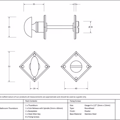 Pewter Diamond Bathroom Thumbturn - Image 3