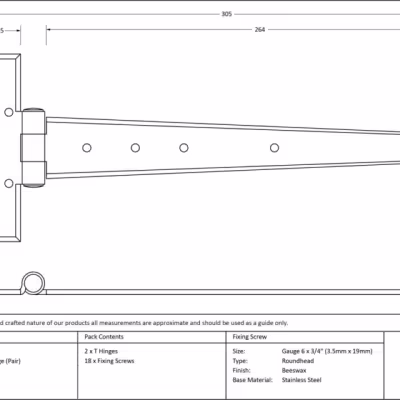 Beeswax 12" Penny End T Hinge (pair) - Image 3