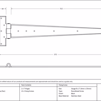 Black 22" Penny End T Hinge (pair) - Image 3