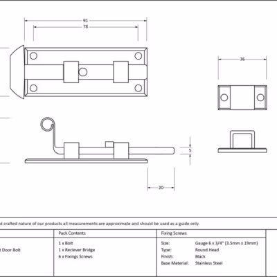 Black 4" Straight Door Bolt - Image 3