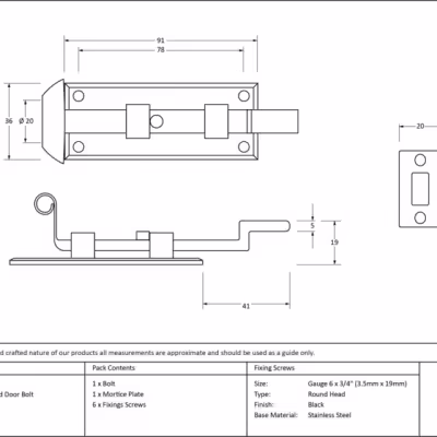Black 4" Cranked Door Bolt - Image 3