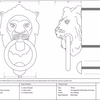 Polished Brass Lion Head Door Knocker - Image 3