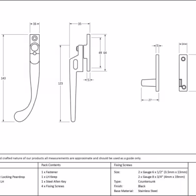 Black Night-Vent Locking Peardrop Fastener - LH - Image 5
