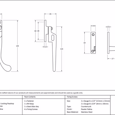 Pewter Night-Vent Locking Peardrop Fastener - RH - Image 5