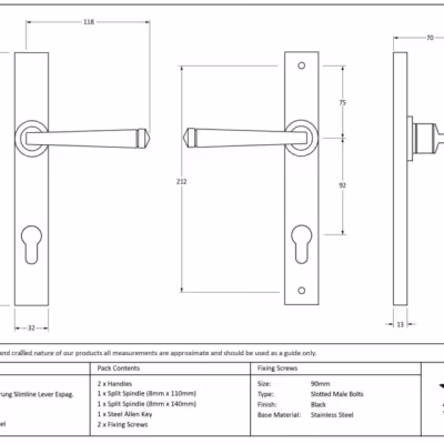 Black Avon Slimline Lever Espag. Lock Set - Image 4