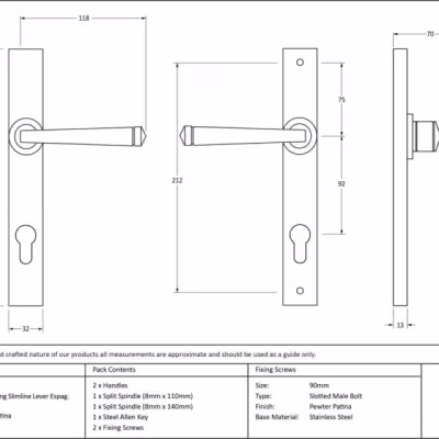 Pewter Avon Slimline Lever Espag. Lock Set - Image 5