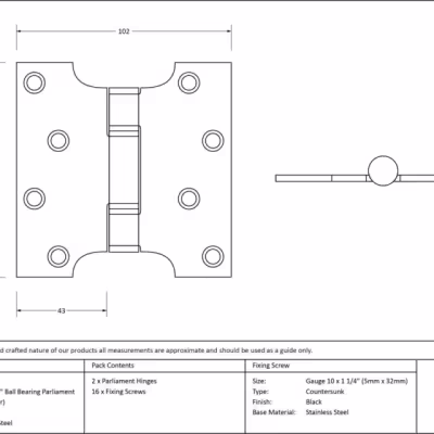 Black 4" x 2" x 4" Parliament Hinge (pair) ss - Image 3