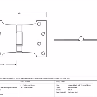 Black 4" x 4" x 6" Parliament Hinge (pair) ss - Image 3