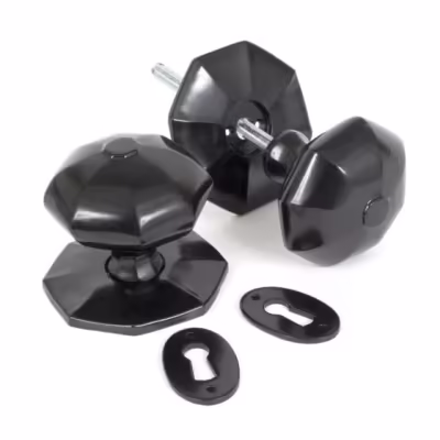 Black Large Octagonal Mortice/Rim Knob Set