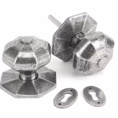 Pewter Large Octagonal Mortice/Rim Knob Set