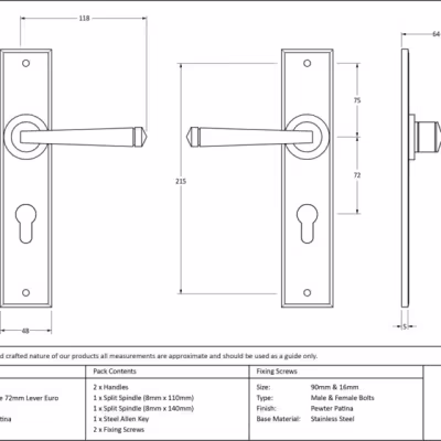 Pewter Large Avon 72mm Centre Euro Lock Set - Image 5