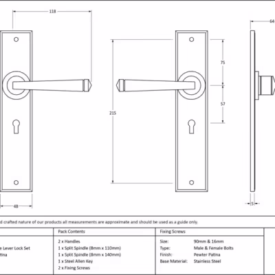Pewter Large Avon Lever Lock Set - Image 4