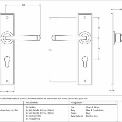 Black Large Avon 72mm Centre Euro Lock Set - Image 5