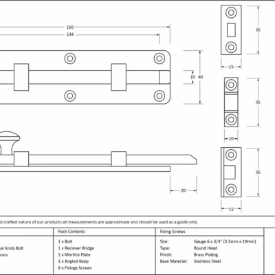 Polished Brass 6" Universal Bolt - Image 3