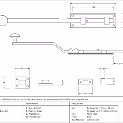Black 6" French Door Bolt - Image 4