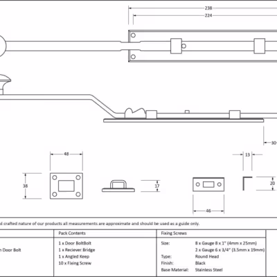Black 10" French Door Bolt - Image 5