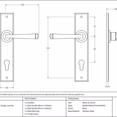 Black Avon Lever Espag. Lock Set - Image 3