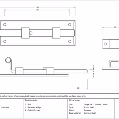 Beeswax 6" Straight Door Bolt - Image 3