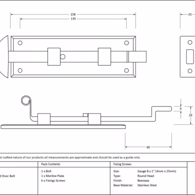 Beeswax 6" Cranked Door Bolt - Image 3
