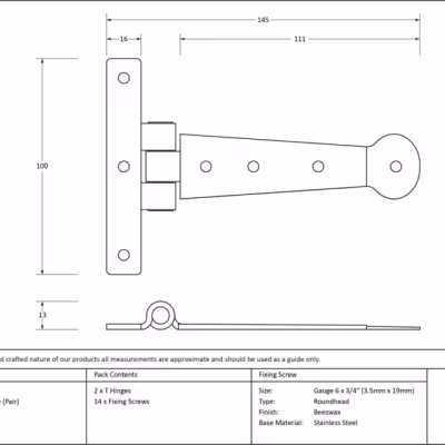 Beeswax 6" Penny End T Hinge (pair) - Image 3
