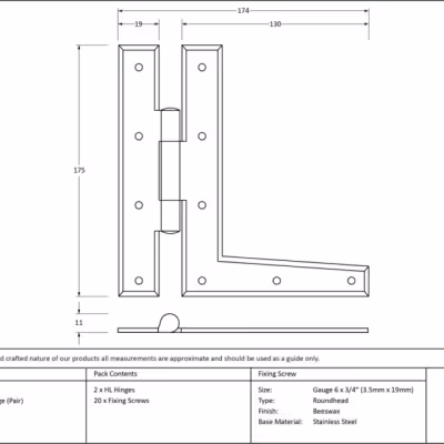Beeswax 7" HL Hinge (pair) - Image 3