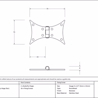 Beeswax 3" Butterfly Hinge (pair) - Image 3