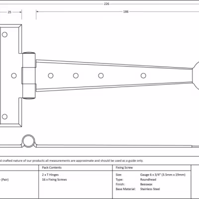 Beeswax 9" Penny End T Hinge (pair) - Image 3