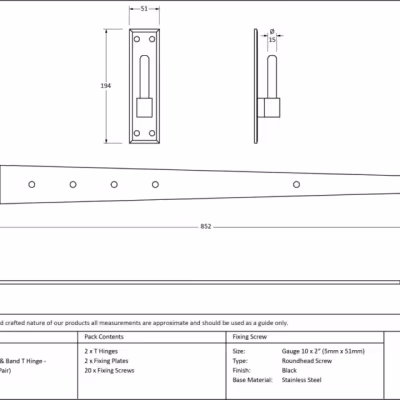 Black 35" Hook & Band Hinge - Cranked (pair) - Image 3