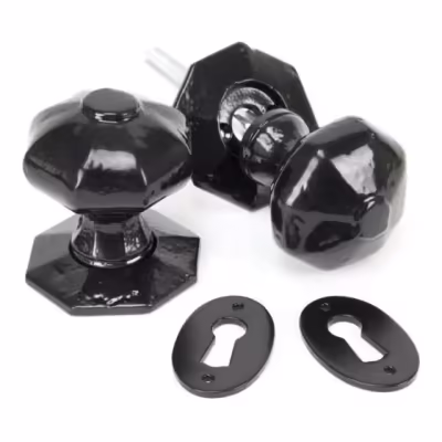 Black Octagonal Mortice/Rim Knob Set