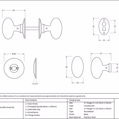 Black Oval Mortice/Rim Knob Set - Image 4