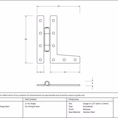 Beeswax 3¼" HL Hinge (pair) - Image 3
