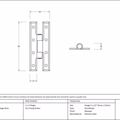 Beeswax 3¼" H Hinge (pair) - Image 3