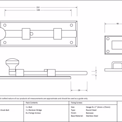Beeswax 6" Straight Knob Bolt - Image 3