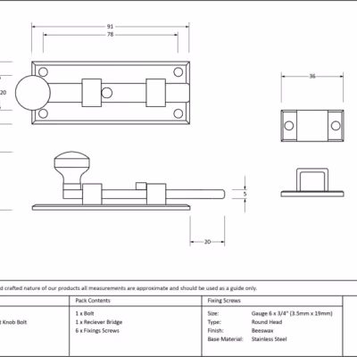 Beeswax 4" Straight Knob Bolt - Image 3