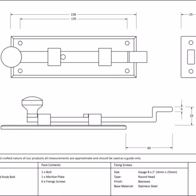 Beeswax 6" Cranked Knob Bolt - Image 3
