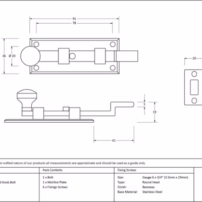 Beeswax 4" Cranked Knob Bolt - Image 3